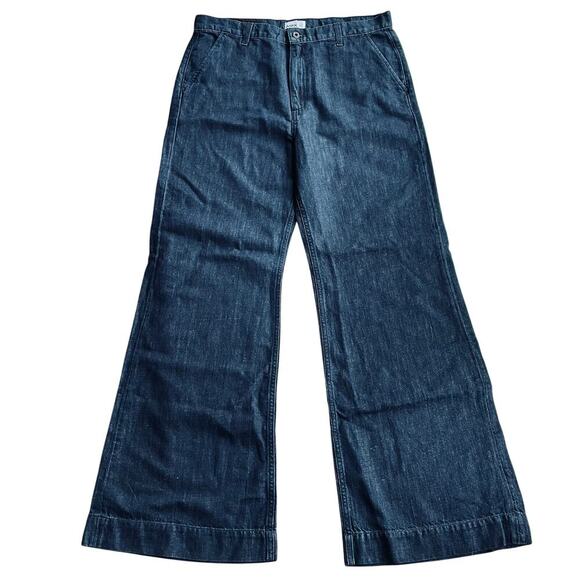 ASKK NY Denim Trouser Wide Leg Indigo Linen Cotton Blue Size 34 NEW - Picture 3 of 11